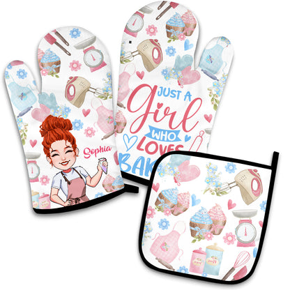 Just A Girl Who Loves Baking - Personalized Baking Oven Mitts & Pot Holder Set