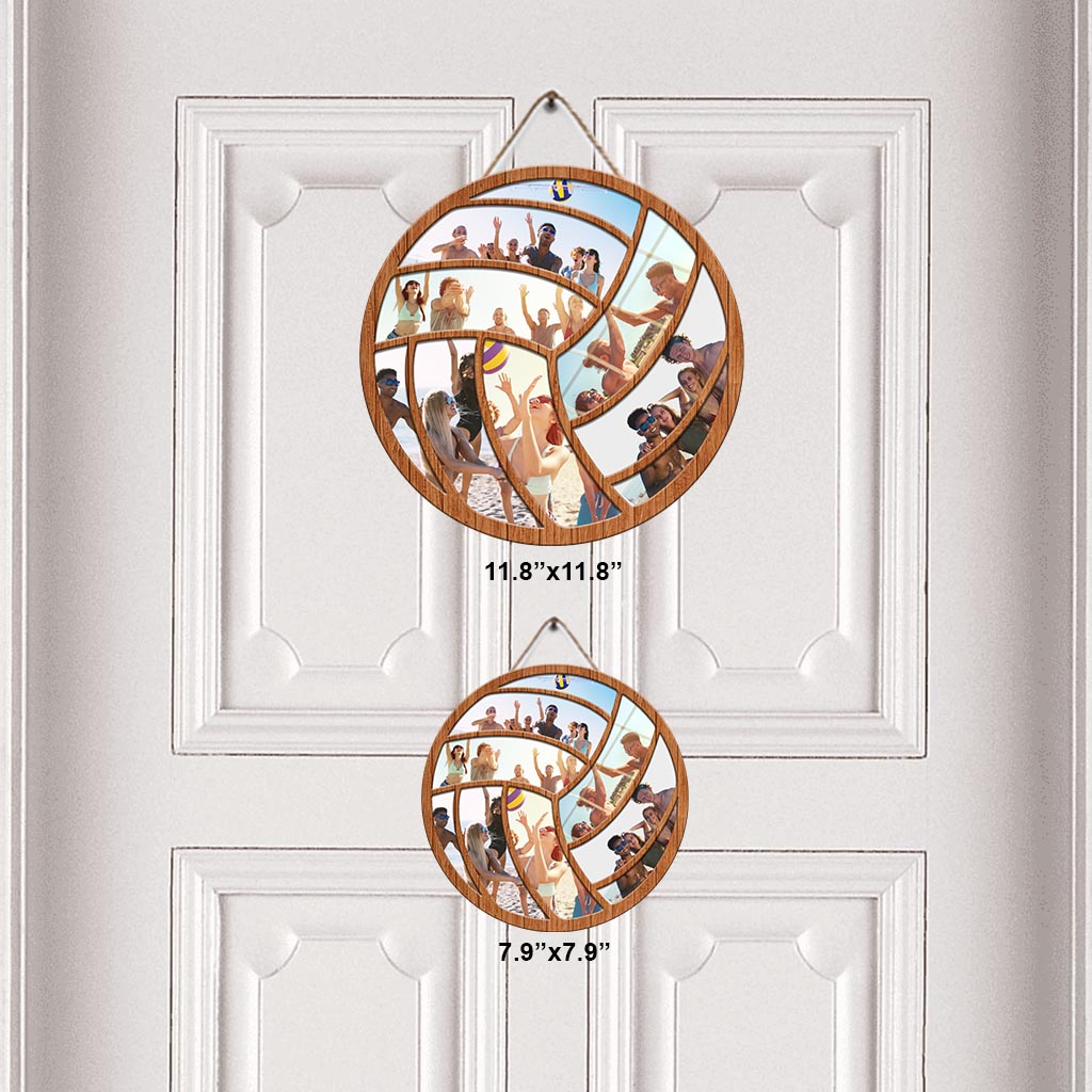 Volleyball Player Gift Photo Collage - Personalized Volleyball Round Wood Sign