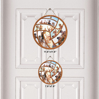 Volleyball Player Gift Photo Collage - Personalized Volleyball Round Wood Sign