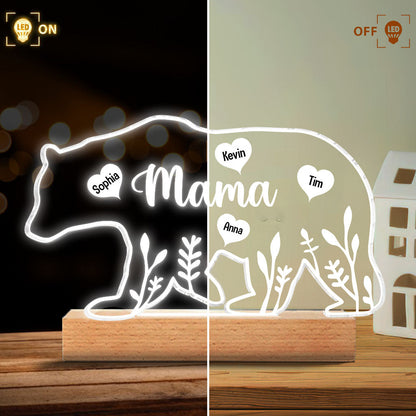 Mama Bear - Gift for mom, dad, grandma, grandpa - Personalized Shaped Plaque Light Base