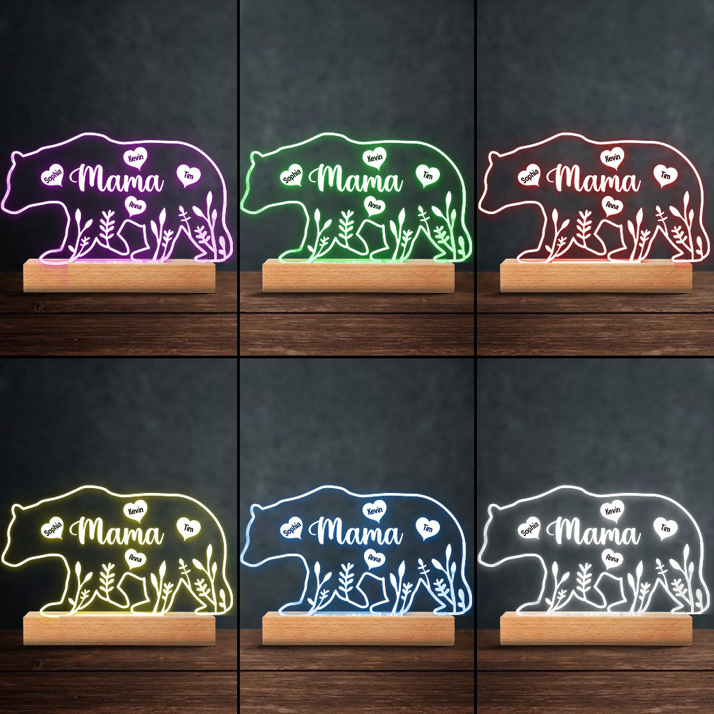 Mama Bear - Gift for mom, dad, grandma, grandpa - Personalized Shaped Plaque Light Base