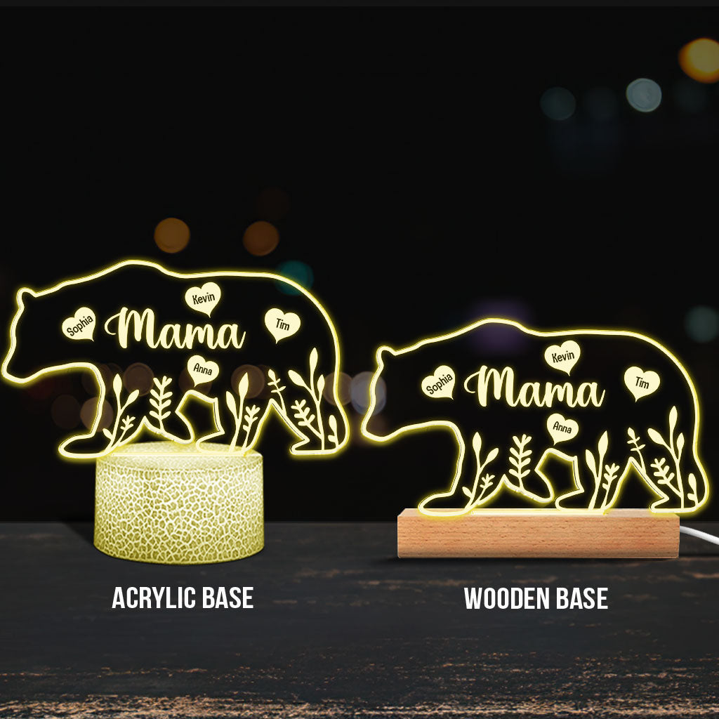 Mama Bear - Gift for mom, dad, grandma, grandpa - Personalized Shaped Plaque Light Base
