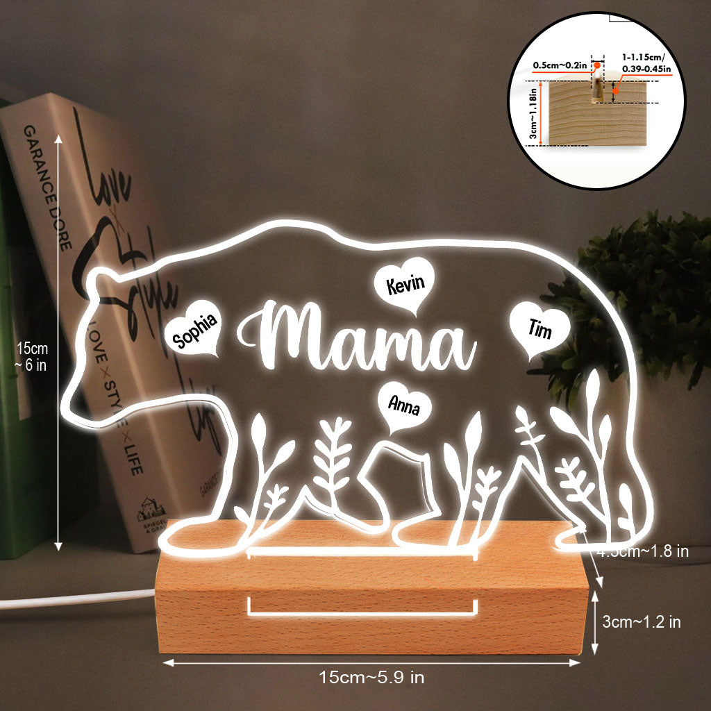 Mama Bear - Gift for mom, dad, grandma, grandpa - Personalized Shaped Plaque Light Base