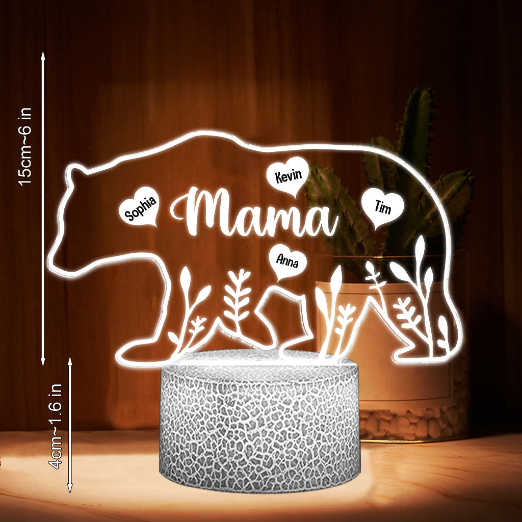 Mama Bear - Gift for mom, dad, grandma, grandpa - Personalized Shaped Plaque Light Base