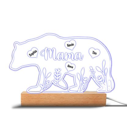 Mama Bear - Gift for mom, dad, grandma, grandpa - Personalized Shaped Plaque Light Base