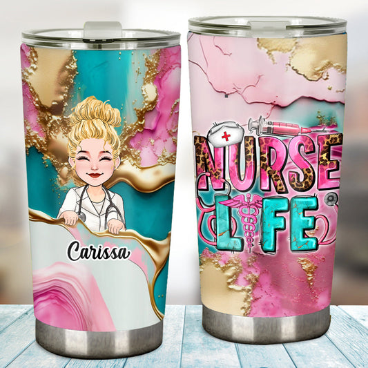 Nurse Life Pink Leopard Turquoise Blue - Personalized Nurse Tumbler