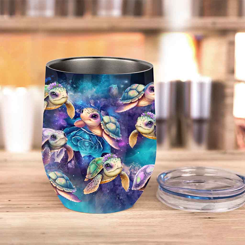 Cute Sea Turtle - Personalized Turtle Wine Tumbler