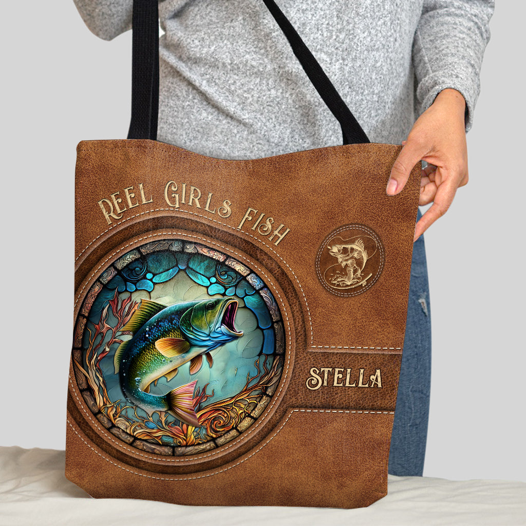 Reel Girls Fish Bass Fishing - Personalized Fishing Tote Bag