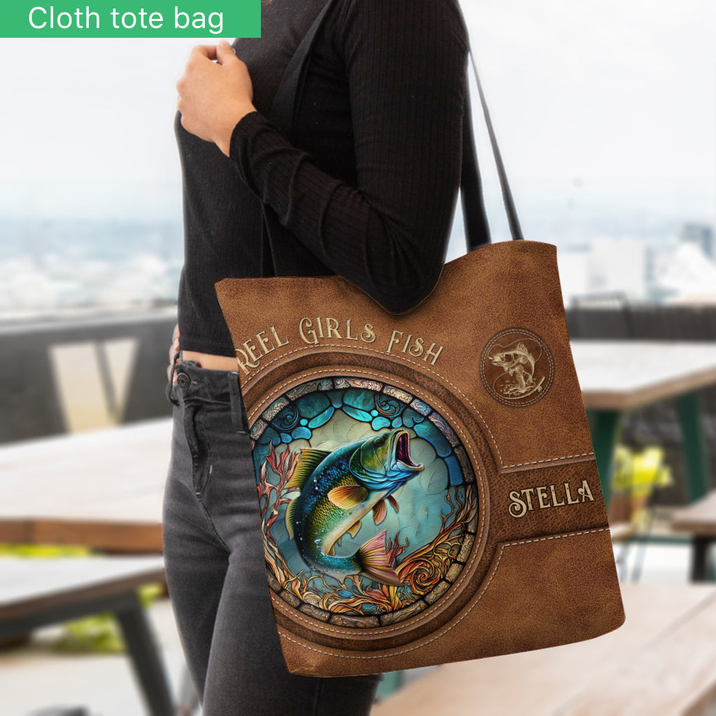 Reel Girls Fish Bass Fishing - Personalized Fishing Tote Bag
