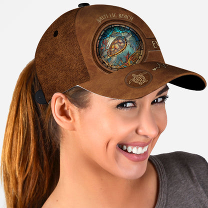 Salty Lil' Beach Sea Turtle Stained Glass - Personalized Turtle Classic Cap