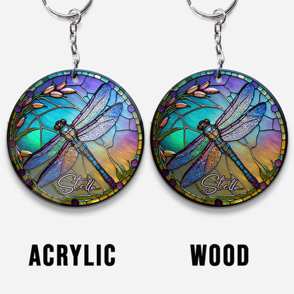 Stained Glass Dragonfly - Personalized Dragonfly Keychain (Printed On Both Sides)
