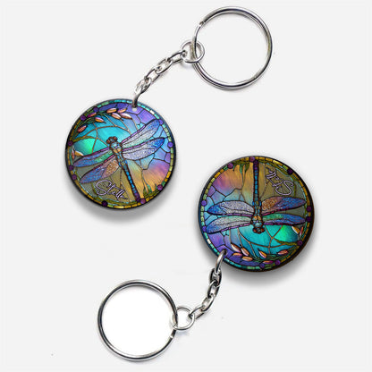 Stained Glass Dragonfly - Personalized Dragonfly Keychain (Printed On Both Sides)
