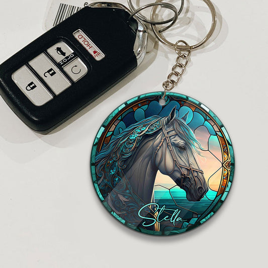 Stained Glass Horse - Personalized Horse Keychain (Printed On Both Sides)