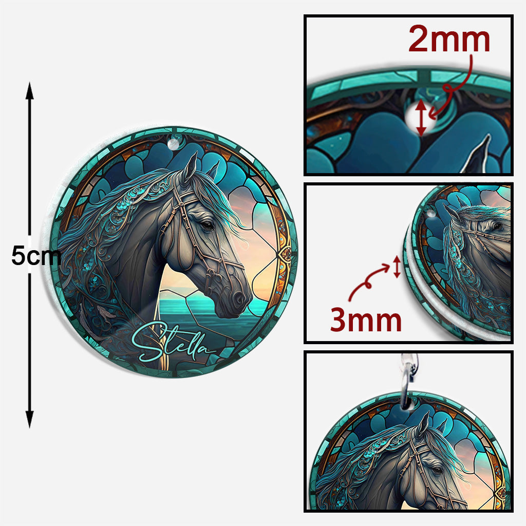 Stained Glass Horse - Personalized Horse Keychain (Printed On Both Sides)