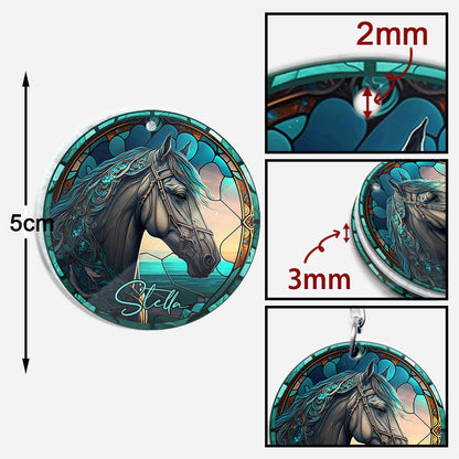 Stained Glass Horse - Personalized Horse Keychain (Printed On Both Sides)