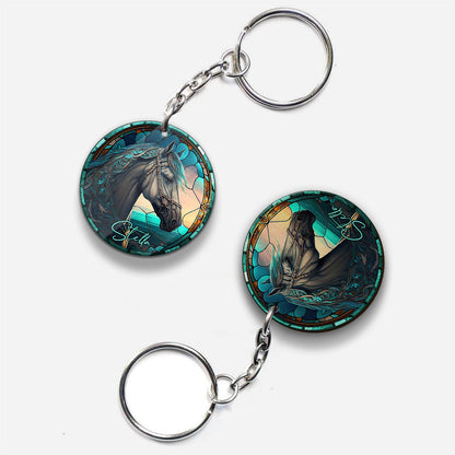 Stained Glass Horse - Personalized Horse Keychain (Printed On Both Sides)