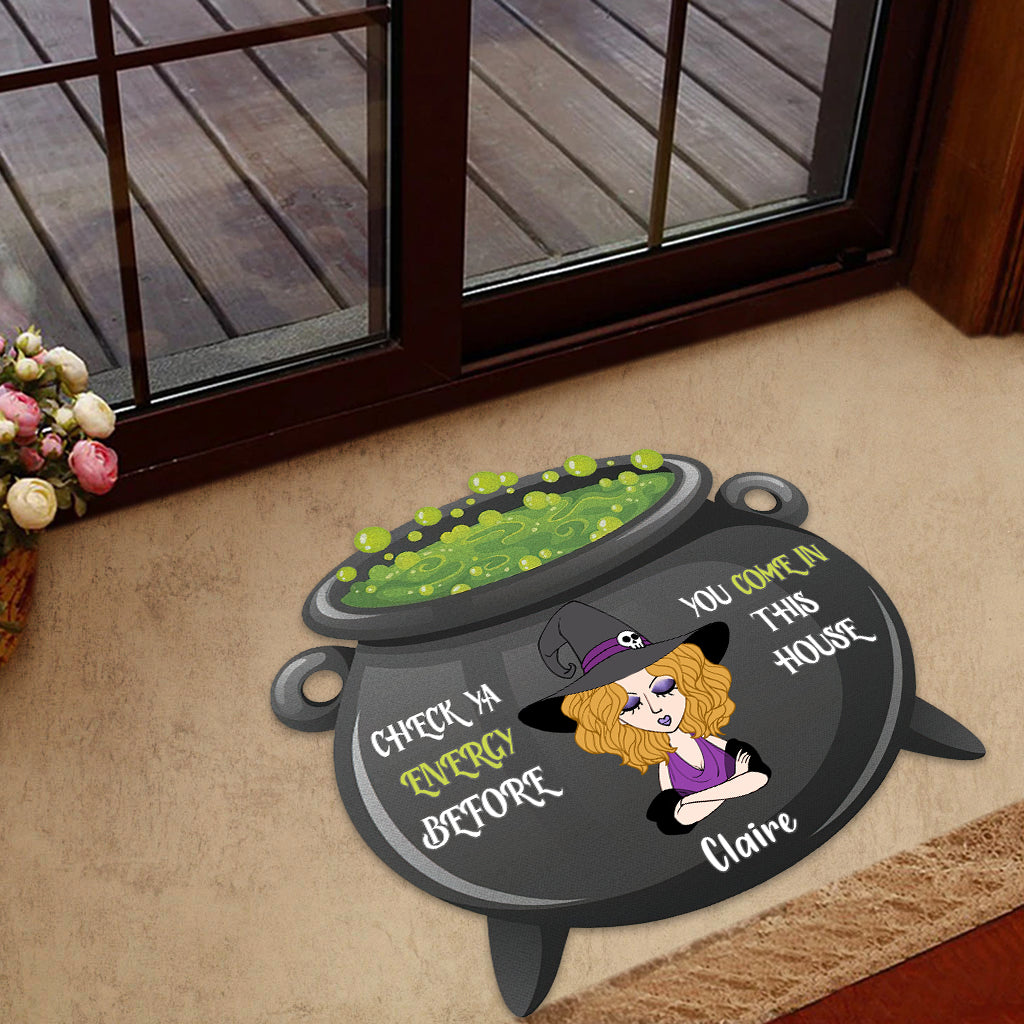 Check Ya Energy - Personalized Witch Shaped Doormat