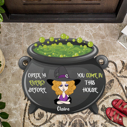Check Ya Energy - Personalized Witch Shaped Doormat