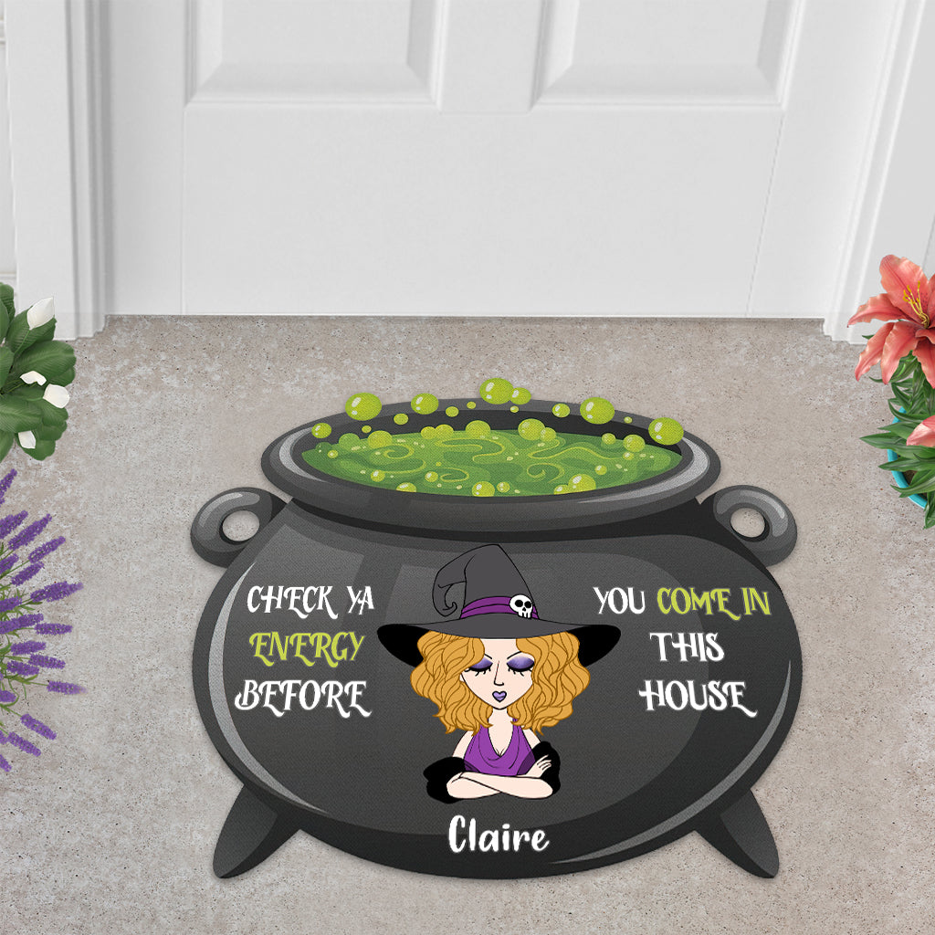 Check Ya Energy - Personalized Witch Shaped Doormat