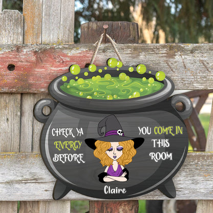 Check Ya Energy - Personalized Witch Wood Sign