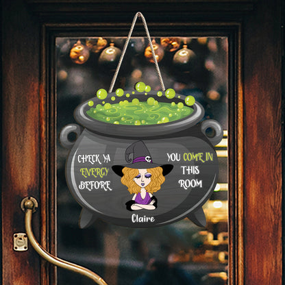 Check Ya Energy - Personalized Witch Wood Sign