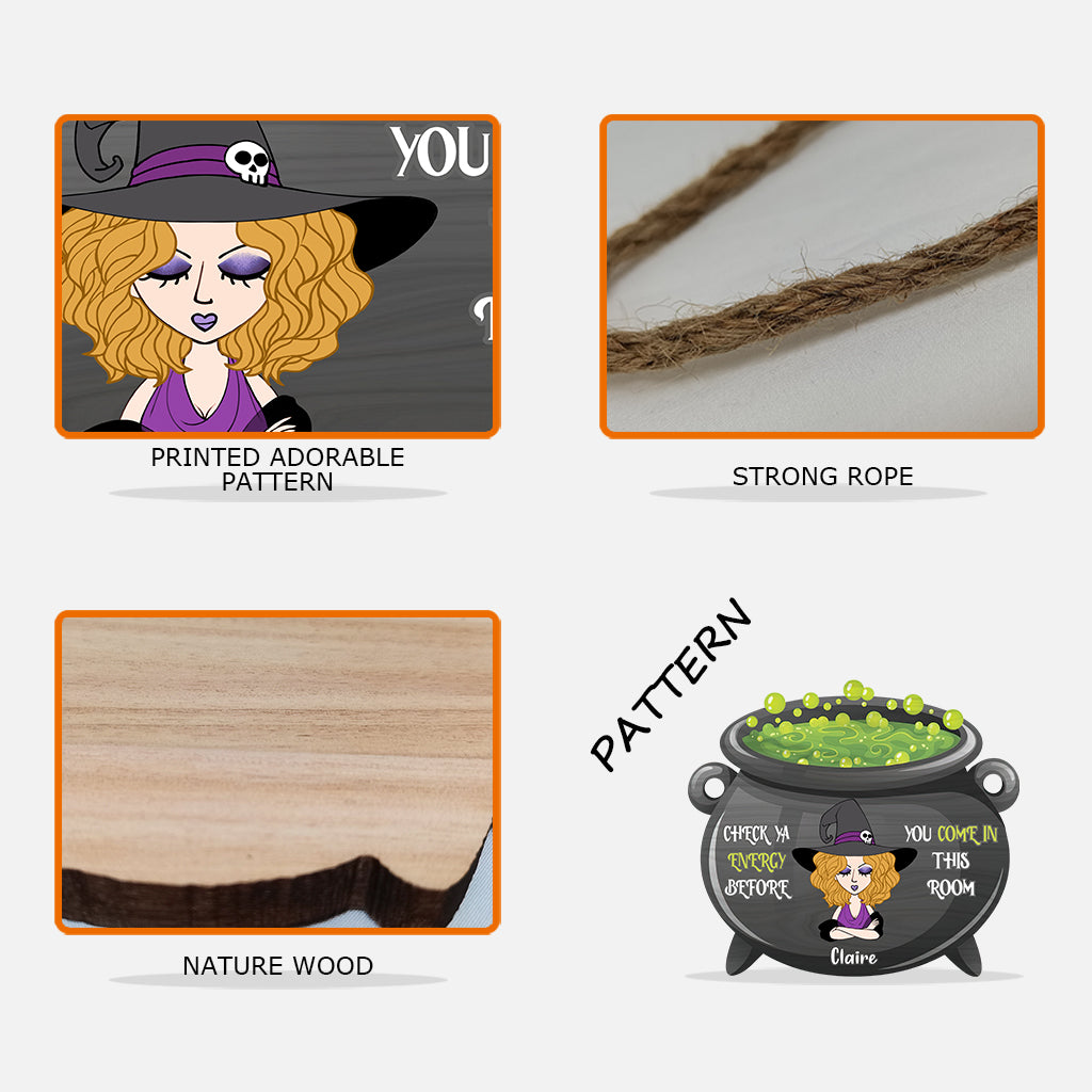 Check Ya Energy - Personalized Witch Wood Sign