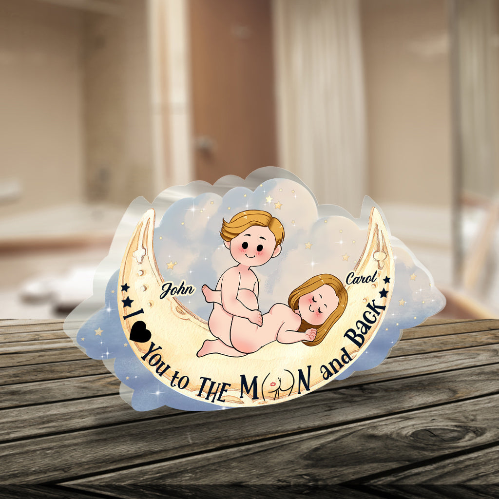 Love You To The Moon And Back - Personalized Couple Custom Shaped Acrylic Plaque
