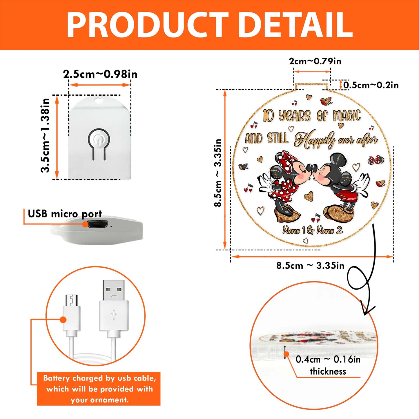 Still Happily Ever After - Personalized Christmas Mouse Round Led Acrylic Ornament