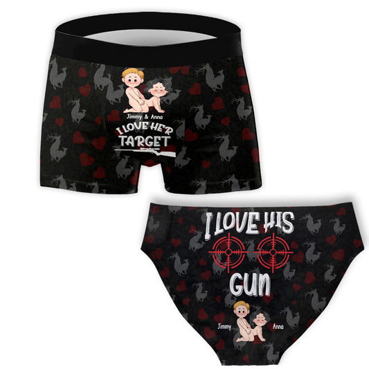 I Love Her Target I Love His Gun - Personalized Hunting Women Briefs & Men Boxer Briefs
