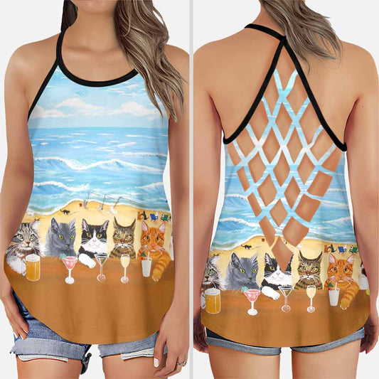 Summer On The Beach - Cat Cross Tank Top
