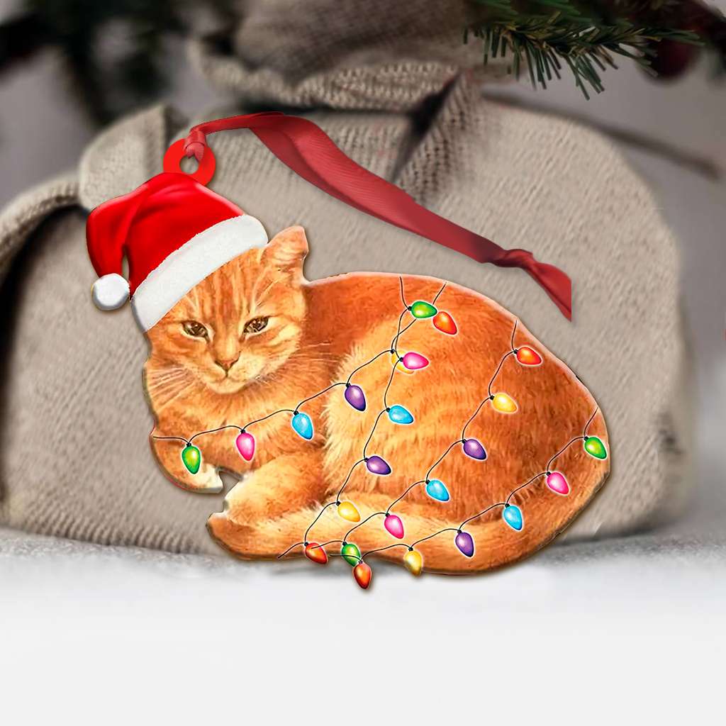 Christmas Light Orange Cat Cute - Cat Ornament (Printed On Both Sides) 1122