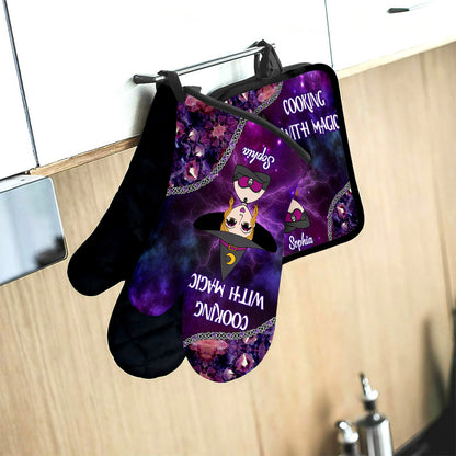 Cooking With Magic - Personalized Witch Oven Mitts & Pot Holder Set