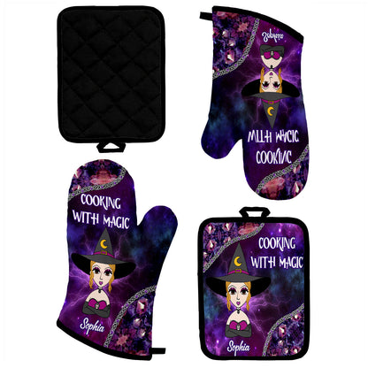Cooking With Magic - Personalized Witch Oven Mitts & Pot Holder Set