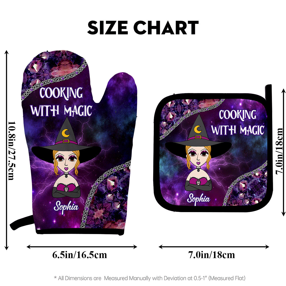 Cooking With Magic - Personalized Witch Oven Mitts & Pot Holder Set