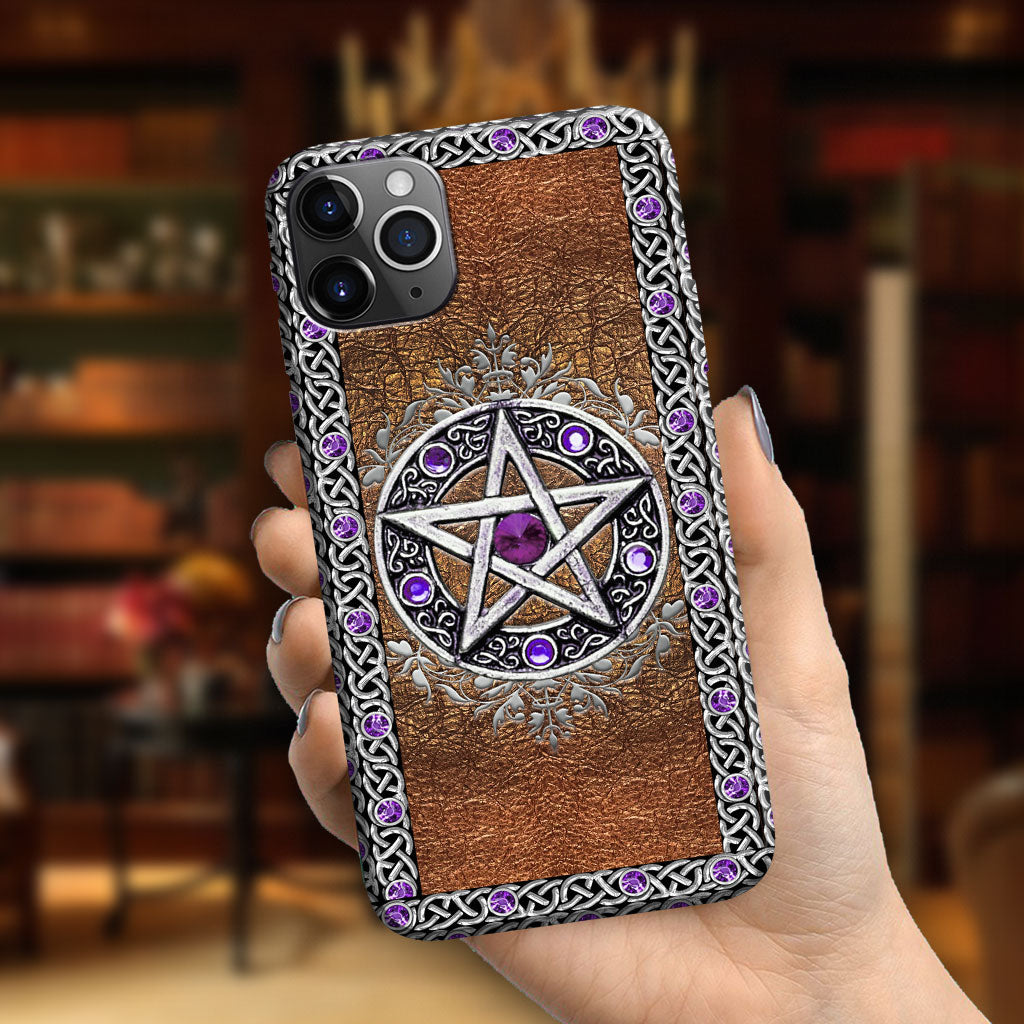 Purple Pentacle Witch - Personalized Phone Case With Leather Pattern Print