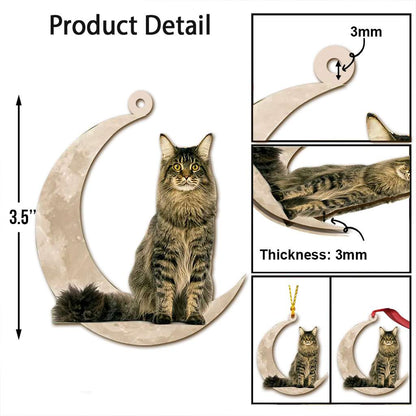 Maine Coon Cat Sits On The Moon - Cat Ornament (Printed On Both Sides) 1022
