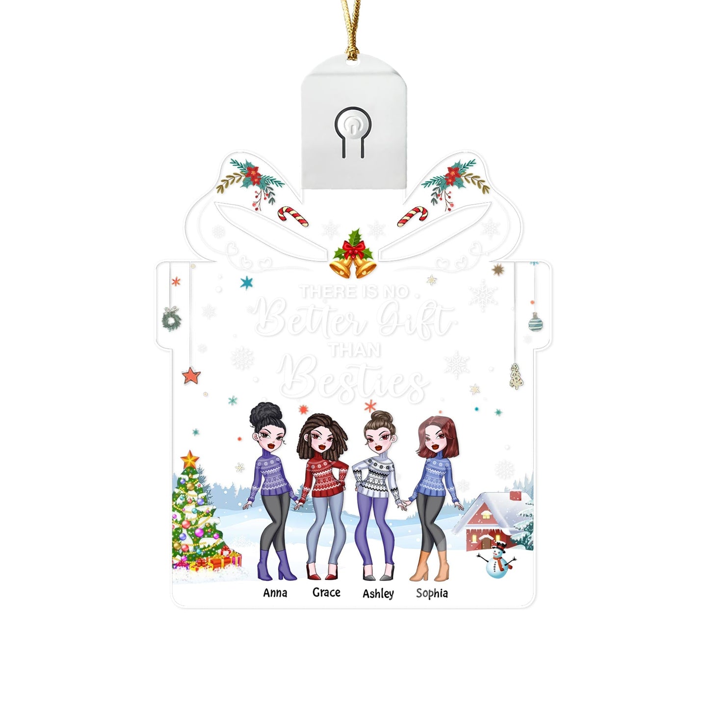 There Is No Better Gift Than Besties - Personalized Christmas Bestie Shaped Led Acrylic Ornament