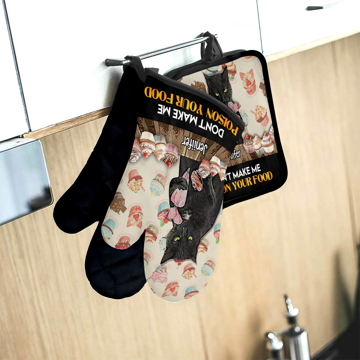 Don't Make Me Poison Your Food - Personalized Baking Oven Mitts & Pot Holder Set
