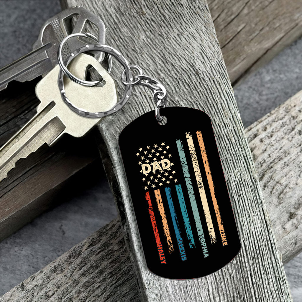 Stars And Stripes - Personalized Independence Day Father Stainless Steel Keychain