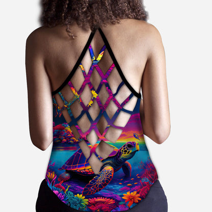 Salty Lil' Beach - Personalized Turtle Cross Tank Top