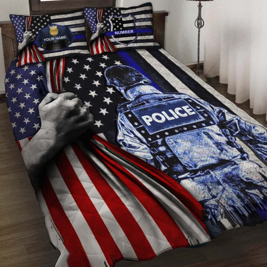 Blue Line - Personalized Police Officer Quilt Set