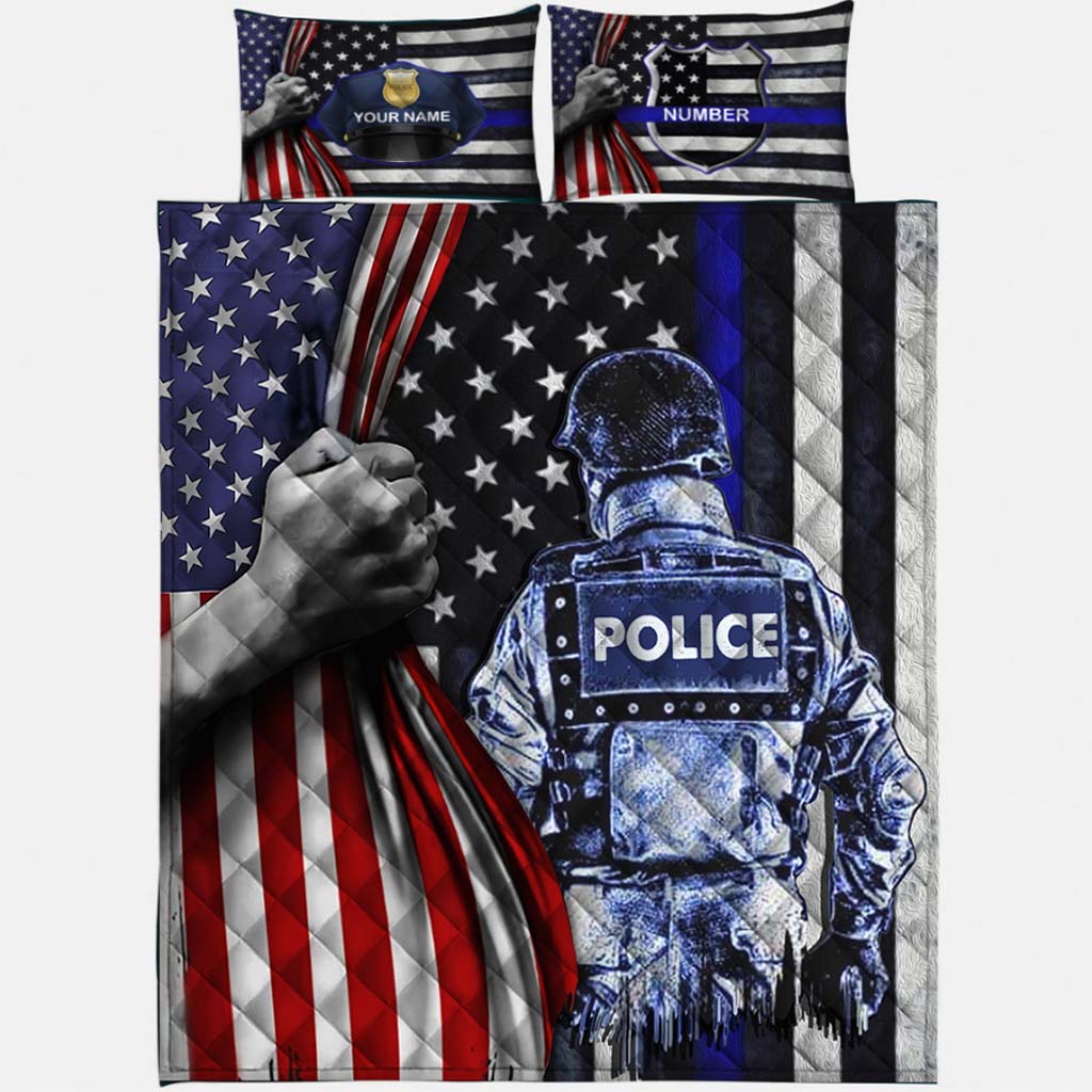 Blue Line - Personalized Police Officer Quilt Set