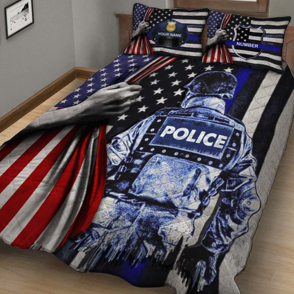 Blue Line - Personalized Police Officer Quilt Set
