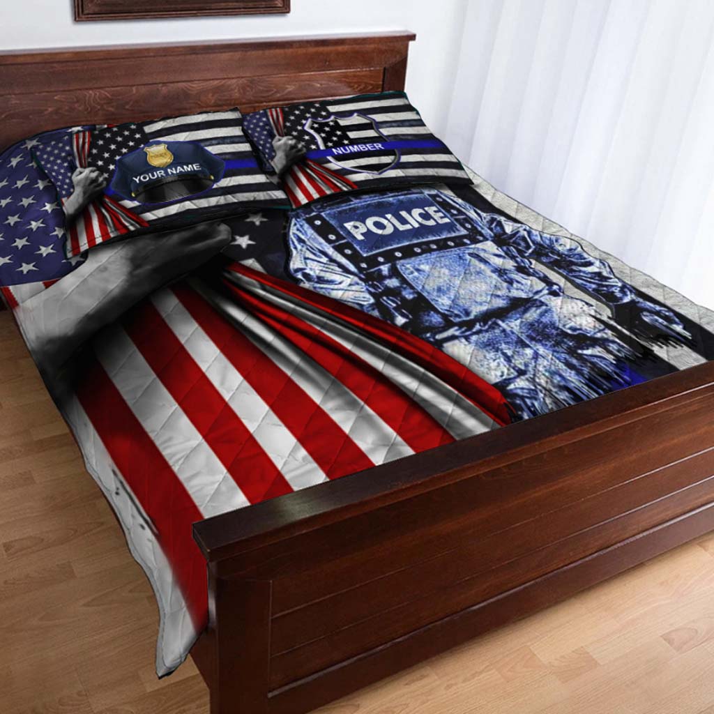 Blue Line - Personalized Police Officer Quilt Set