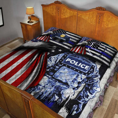 Blue Line - Personalized Police Officer Quilt Set