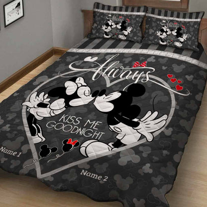 Always Kiss Me Goodnight - Personalized Couple Mouse Quilt Set