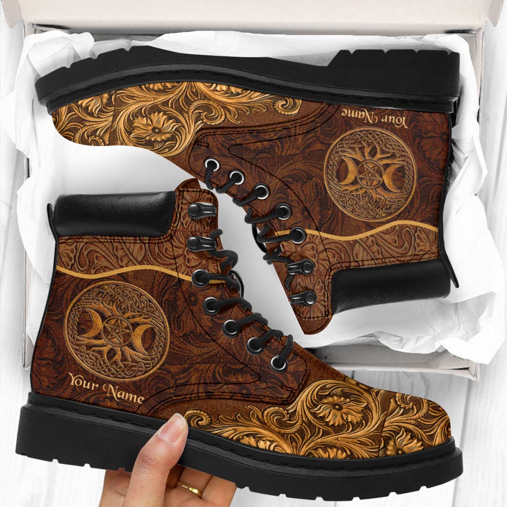 Circle Of Life - Personalized Witch All Season Boots With Leather Pattern Print