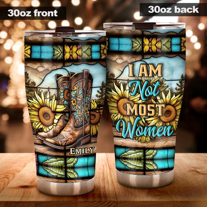 I Am Not Most Women Sunflower Stained Glass - Personalized Horse Tumbler
