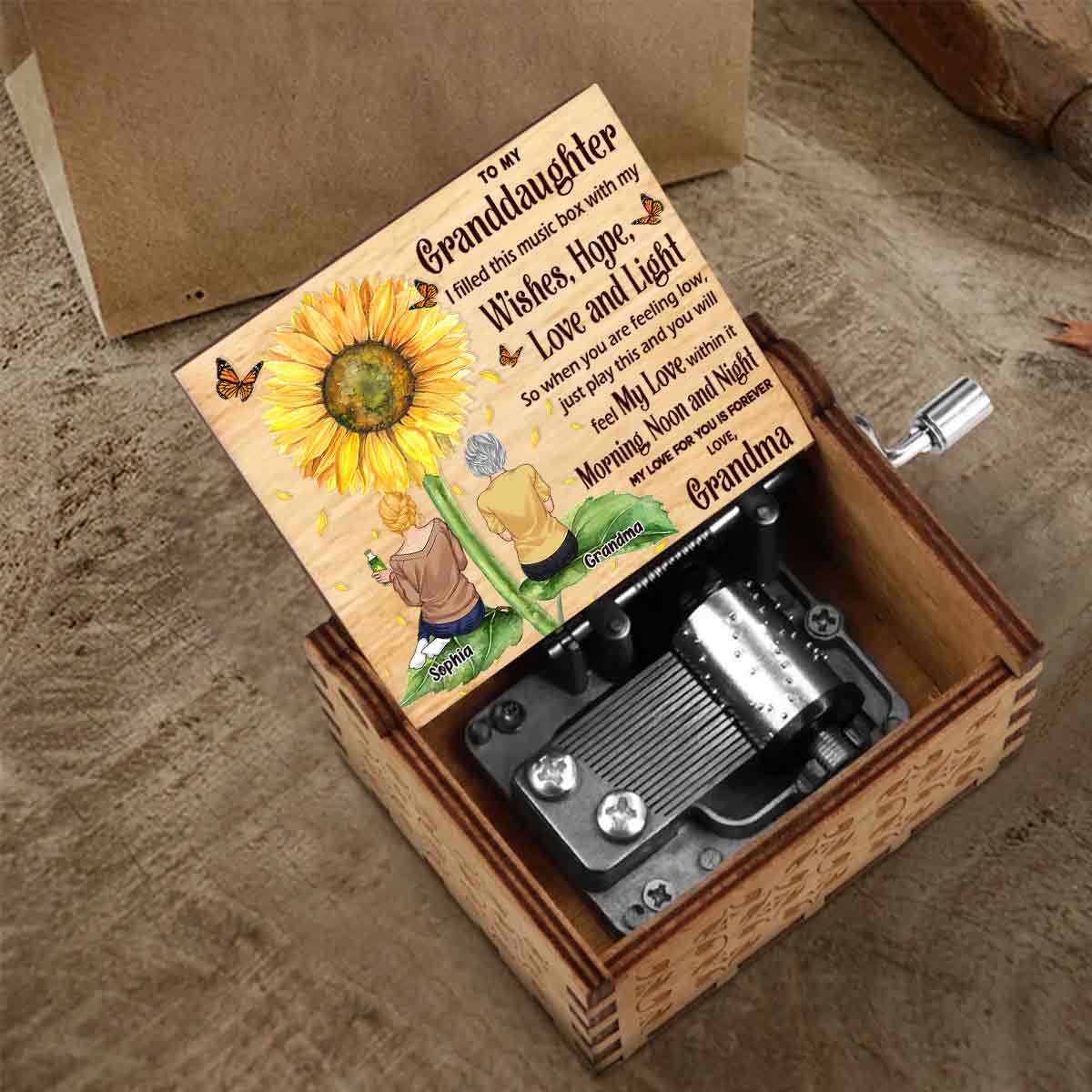 To My Daughter Granddaughter - Gift for grandma, mom, daughter, granddaughter, sister - Personalized Hand Crank Music Box