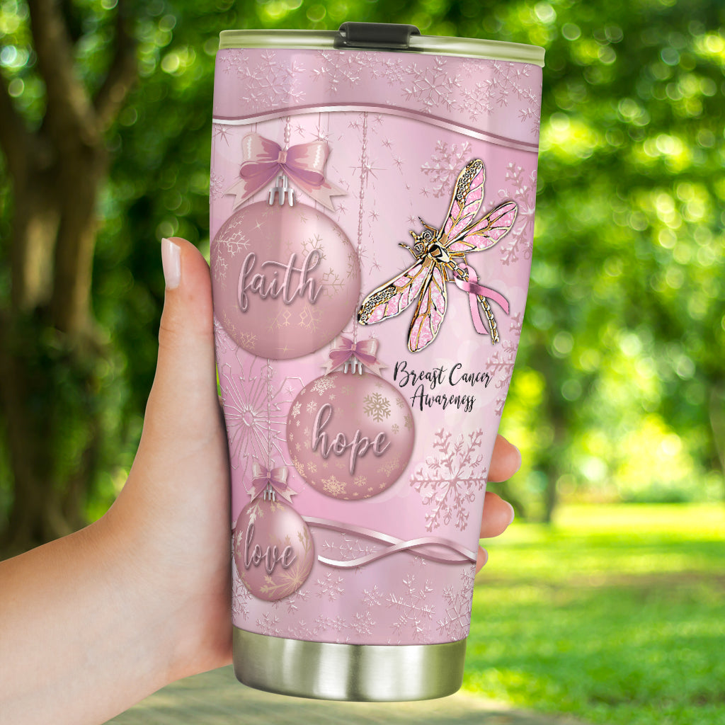 Faith Hope Love - Breast Cancer Awareness Tumbler With Metal Pattern Print 0622